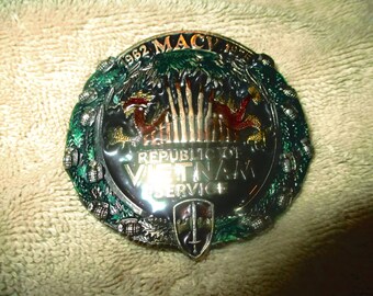 Vintage 1982 Rare "1962 MACV 1975" Republic of Vietnam Service Serial Number 1074 Brass Buckle