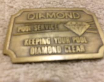 Vintage DIAMOND Pool Service (Keeping Your Pool Diamond Clear) Massive Messingschnalle von Hit Line USA