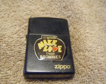 Vintage Zippo Black Cigarette Lighter "I RatherMake Love  Than Brownies"