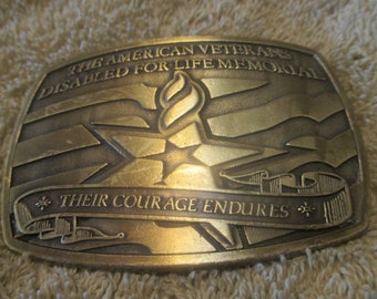 Vintage The American Veterans   Life Memorial Solid  Brass Buckle No. 0369