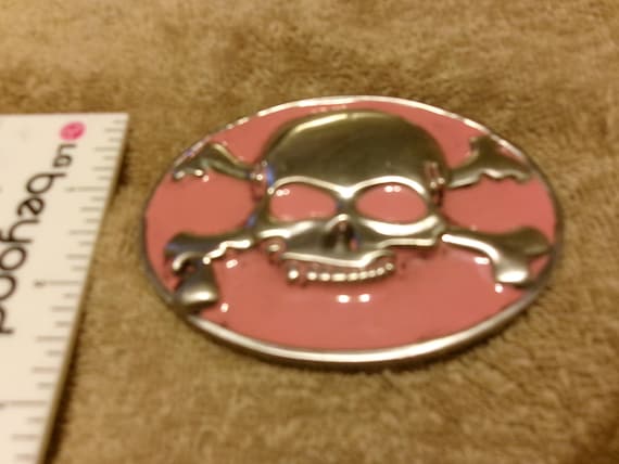 Vintage Skull and Cross Bones Solid Chrome Buckle - image 4