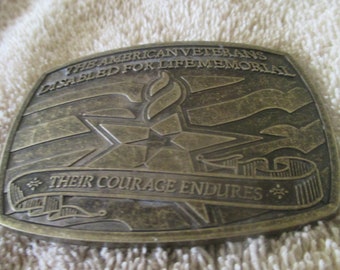 Vintage The American Veterans Disabled For Life Memorial Brass Buckle  "Their Courage Endures " #0369