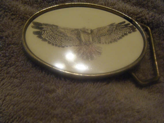 Vintage 1981 Flying Eagle Solid Brass Buckle - image 1