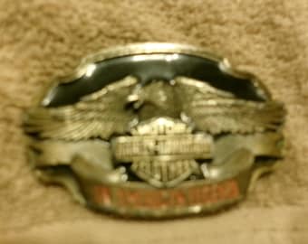 Vintage 1988 Harley-Davidson Clothes "American Legend" Solid Steel Buckle on Black Enamel by Siskiyou Buckle Co.