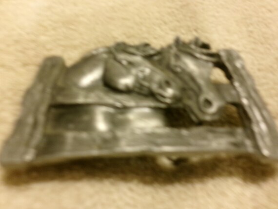 Vintage Double Horse Heads in a Corral Solid Steel Buckle