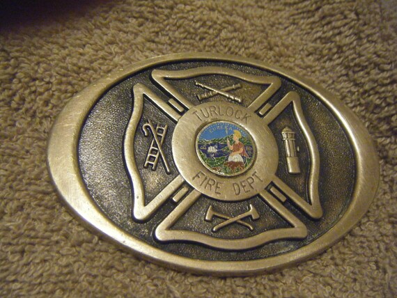 Vintage Turlock Fire Dept. Solid Brass Buckle