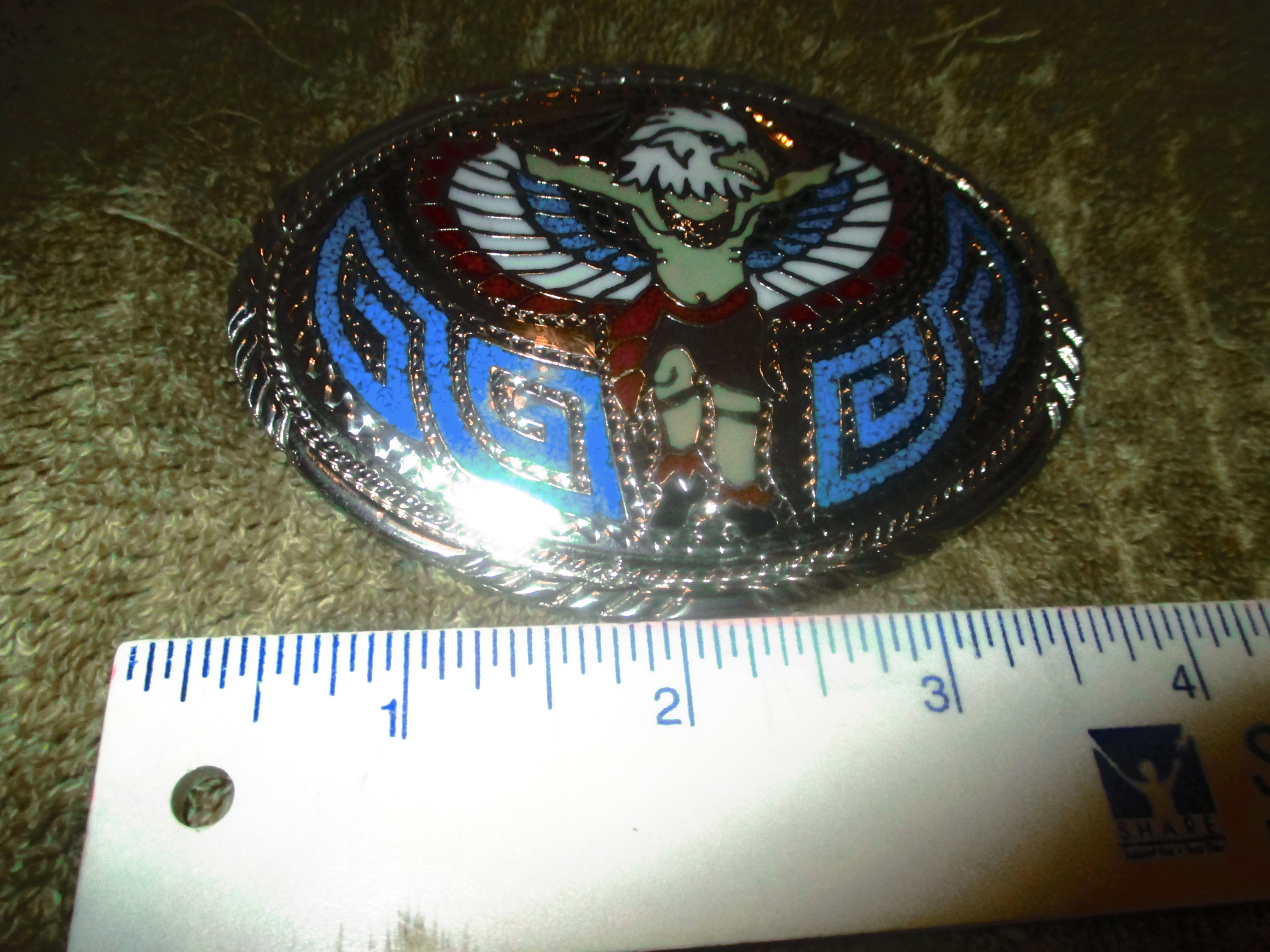 Belt Buckle Eagle Dancer Indian Native Southwestern with Turquoise SSI Inlay Fun Native American Eagle Dancer Blue Inlay Belt Buckle S.S.I  main image 3
