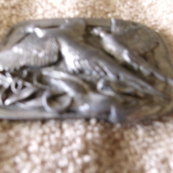 Vintage 1983 Two Flying Pheasant Birds Solid Steel Buckle # Y-10 by Siskiyou Buckle Co.