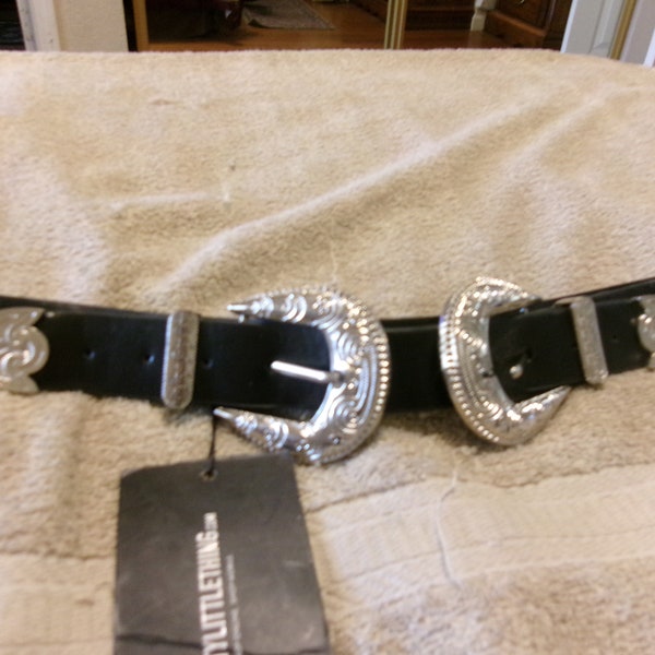 Vintage Cowboy Double Buckle  & Leather Belt by Pretty Little Things