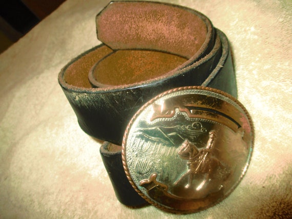 Vintage Cowboy With Ribbons German Silver Buckle Comstock 