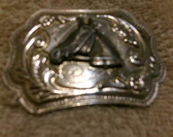 Vintage Horsehead on a Floral Background Chrome Buckle