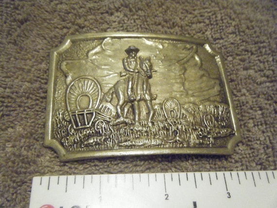 Vintage Wagon Train Solid Brass Buckle - image 3