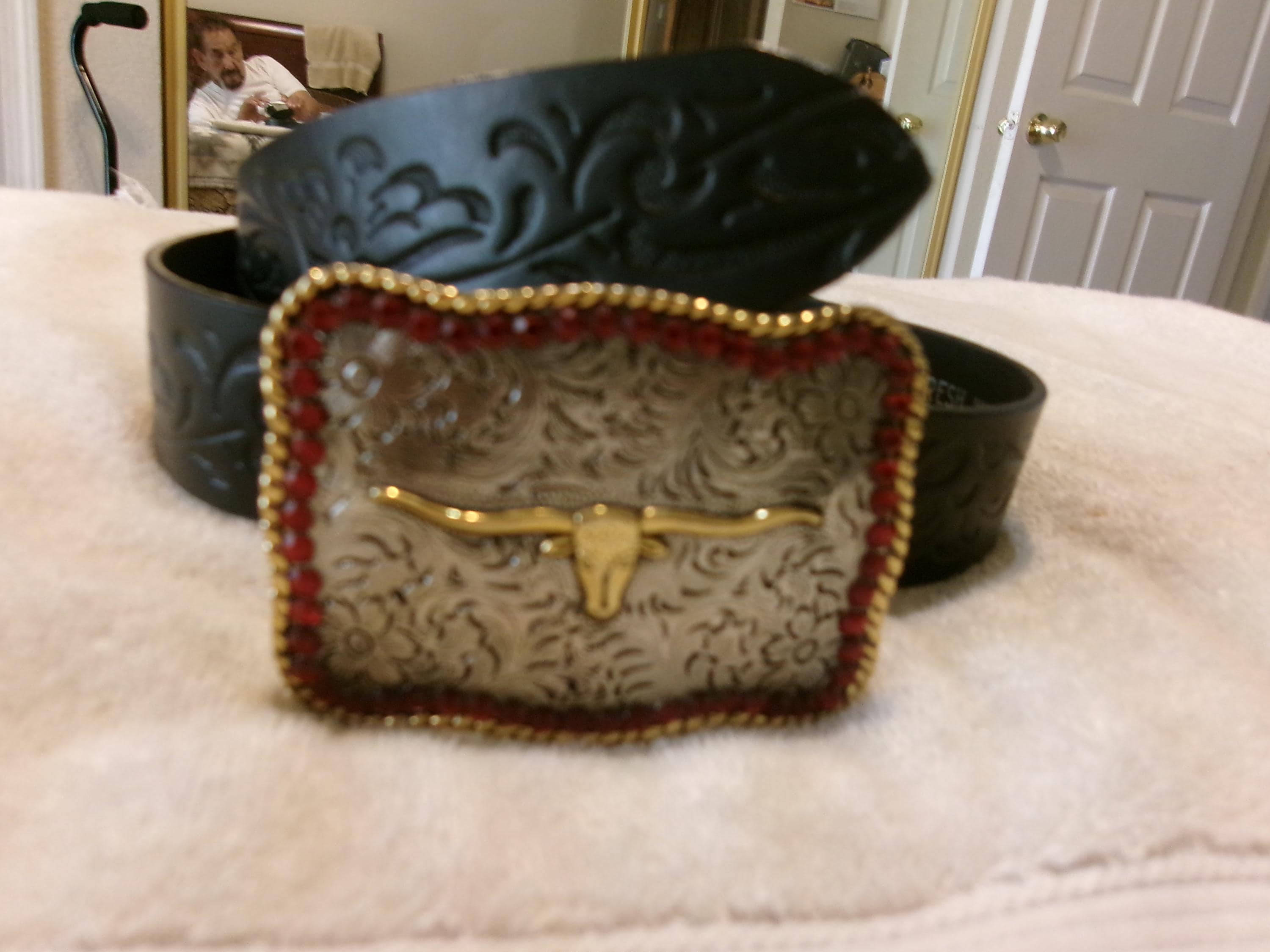 Vintage Old Stud Handmade Belt – Longhorn Design 1 1/2 main image 3