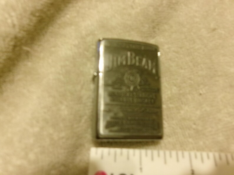 Vintage Zippo Jim Beam "Kentucky Straight Bourbon Whiskey" Chrome Cigarette Lighter in it' Orginal Box image 4