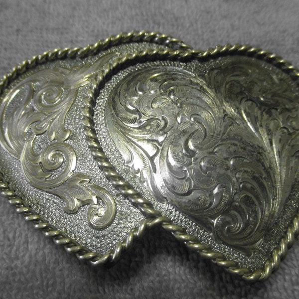 Vintage Double-Hearts Buckle Sterling Silver Plated Buckle by Montana Silversmith