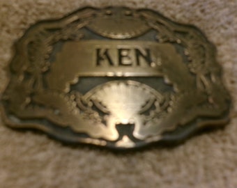 Vintage KEN with Floral Background Solid Brass Buckle