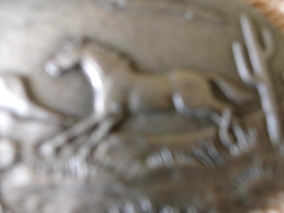 Vintage 1980 Running Horse in the Desert Solid Steel Buckle # F297 by Indiana Metal Craft View 5