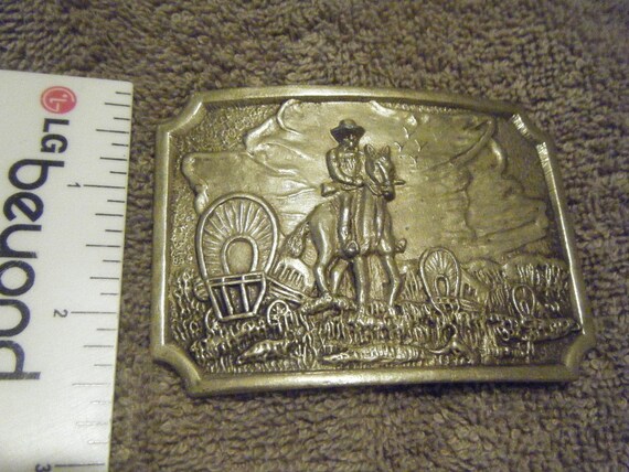 Vintage Wagon Train Solid Brass Buckle - image 4