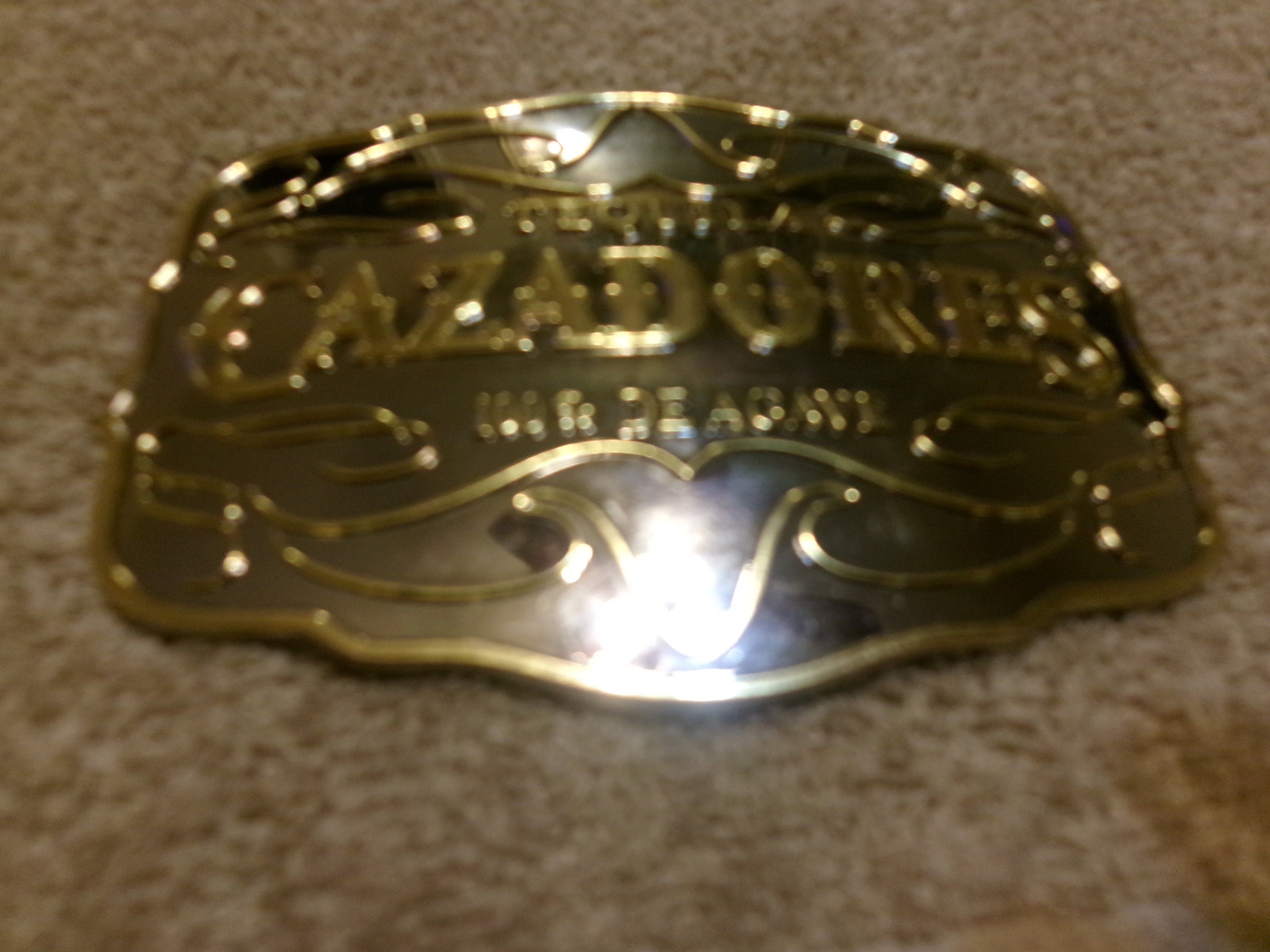 Vintage Tequila CAZADORES 100% De Agave Goldtone Letters on a Very Larger Solid Chrome Buckle