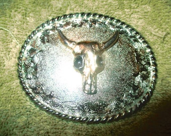 Vintage 1978 Longhorn Steer zilverkleurige en messing gesp van Raintree