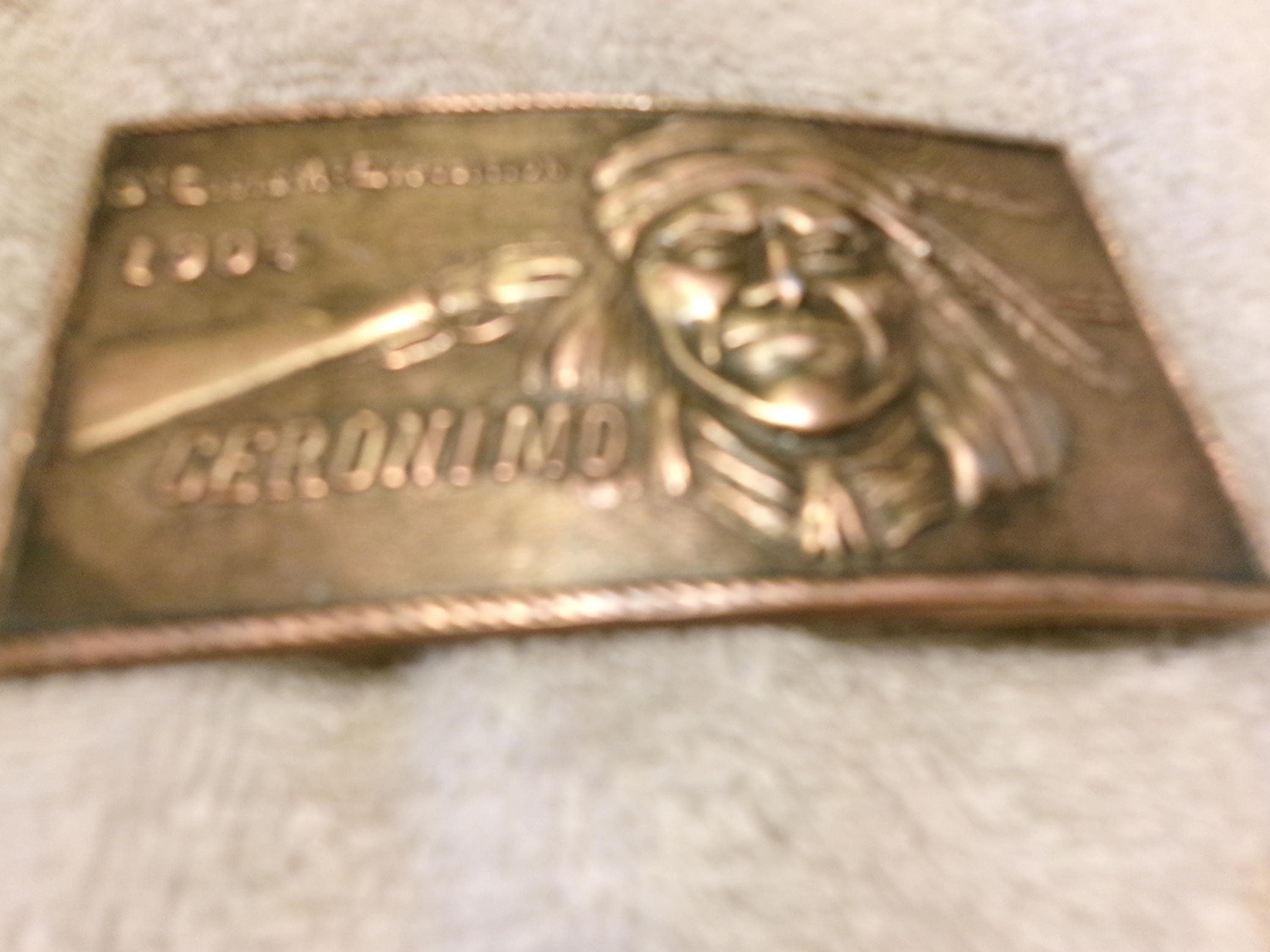 Vintage St. Louis 1904 Exposition Geronimo Apache Leader Brass Belt Buckle Vintage Geronimo Saint Louis Exposition 1904 Native American  main image 2