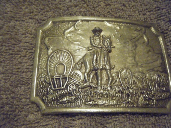 Vintage Wagon Train Solid Brass Buckle - image 1