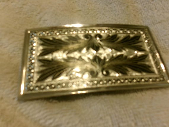 Vintage Beautiful Retangle Solid Chrome Buckle " … - image 1