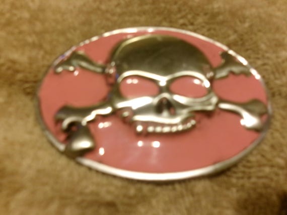 Vintage Skull and Cross Bones Solid Chrome Buckle - image 1