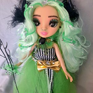 Seraphine an ooak Rainbow high doll art custom repainted Demon black horns staff