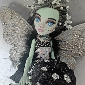 Doom an ooak Monster high doll Fairy custom repainted art wings goth pumpkin