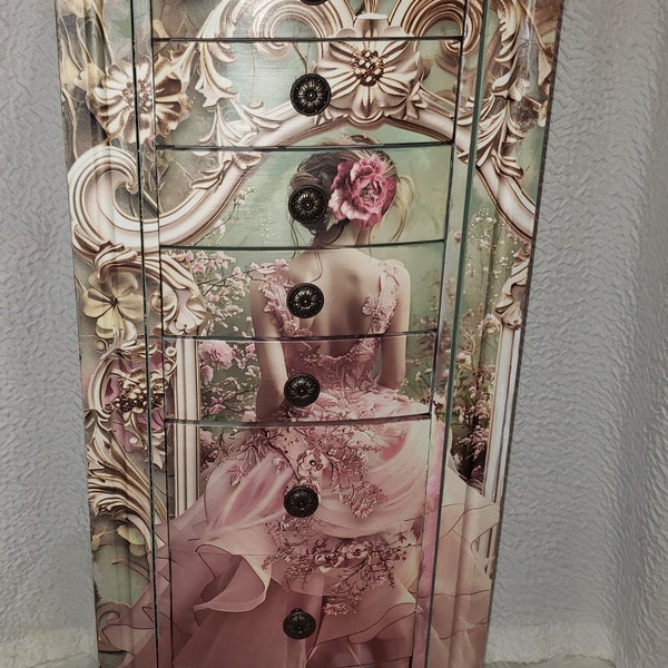 Jewelry armoire, Cabinet,  Organizer, Free standing, box, storage, blue, woman, flapper, vintage, gift