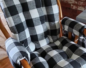 Custom Cushion Replacements for your Glider or Rocking Chair with Armcushions in BlackWhite Buffalo Check Plaid, Rocker,Dutailier, Nursery