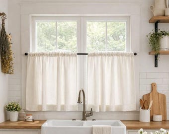 Simple Cafe Curtains in White Crinkle Cotton Gauze