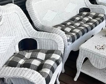 Custom Cushion Replacements in Black Buffalo Check for your Outdoor Furniture,Patio Bench Cushions Wicker Settee