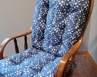 Custom Cushion Replacements for your Glider or Rocking Chair in Avila Prussian Blue , Rocker Dutailier, Pad Nursery