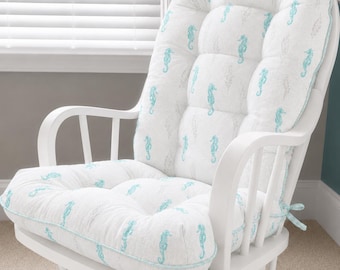 Custom Cushion Replacements for your Glider or Rocking Chair in Ocean Blue Love Haze seahorse  Rocker Dutailier , Pad Nursery