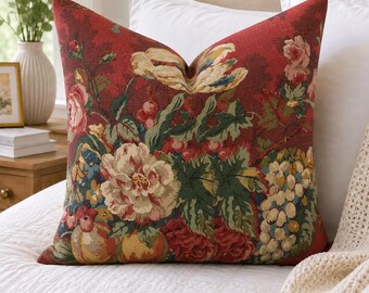 Queensland Crimson classic floral by P Kaufmann, Pillow cover with zip closure