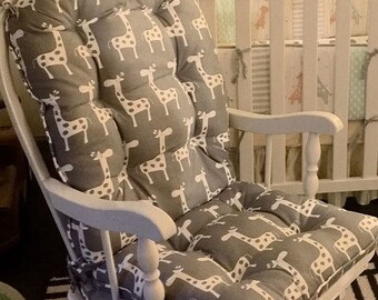 Custom Cushion Replacements for Glider or Rocking Chair in Grey with White Giraffes, Gisella Stretch Rocker,Dutailier, Baby Nursery