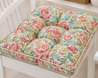 Square Cushion Chair Pad in Magnolia Home Fashions Tilly Jewel with band and self trim, Kitchen Rocker Rocking Dining Bar Stool