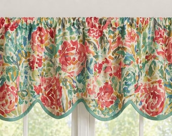 Curtain Window Treatment Valance in Bright Cabbage Rose floral print, Pioneer Woman coordinate
