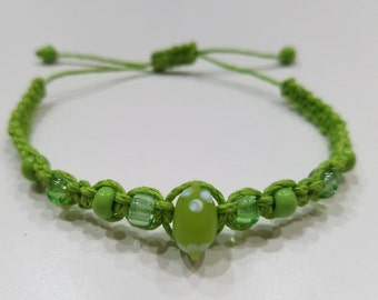 Green Macrame Bracelet with Green Beads