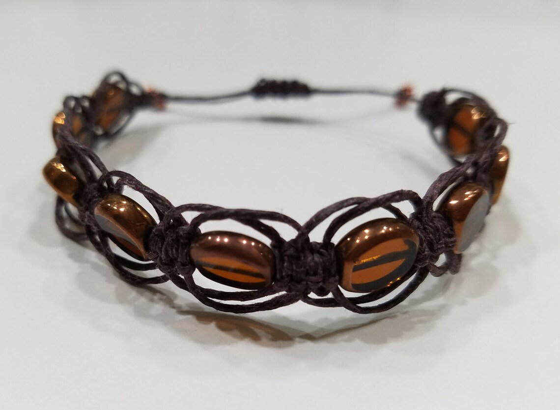 Brown Macrame Bracelet With Semi-transparent Brown Glass Beads - Etsy UK