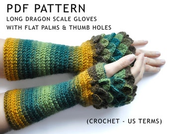 Dragon Scale Crochet Gloves Pattern, Long Gauntlets (PDF Pattern)