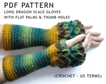 PATTERN ONLY Long Dragon Scale Gloves (with thumb holes and flat palms) Crochet Pattern written in US terms