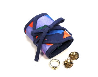 Rouleau à bijoux de voyage, Pochette à bijoux, Organisateur de bijoux, Etui de bijoux, Pur coton "Gauguin - Toucan", Cadeau pour elle