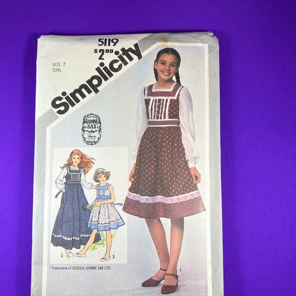 Jessica Gunne Sax Dress in 2 lengths Simplicity 5119 UNCUT Size 7 Girls Fitted 1981 Retro Style Fun