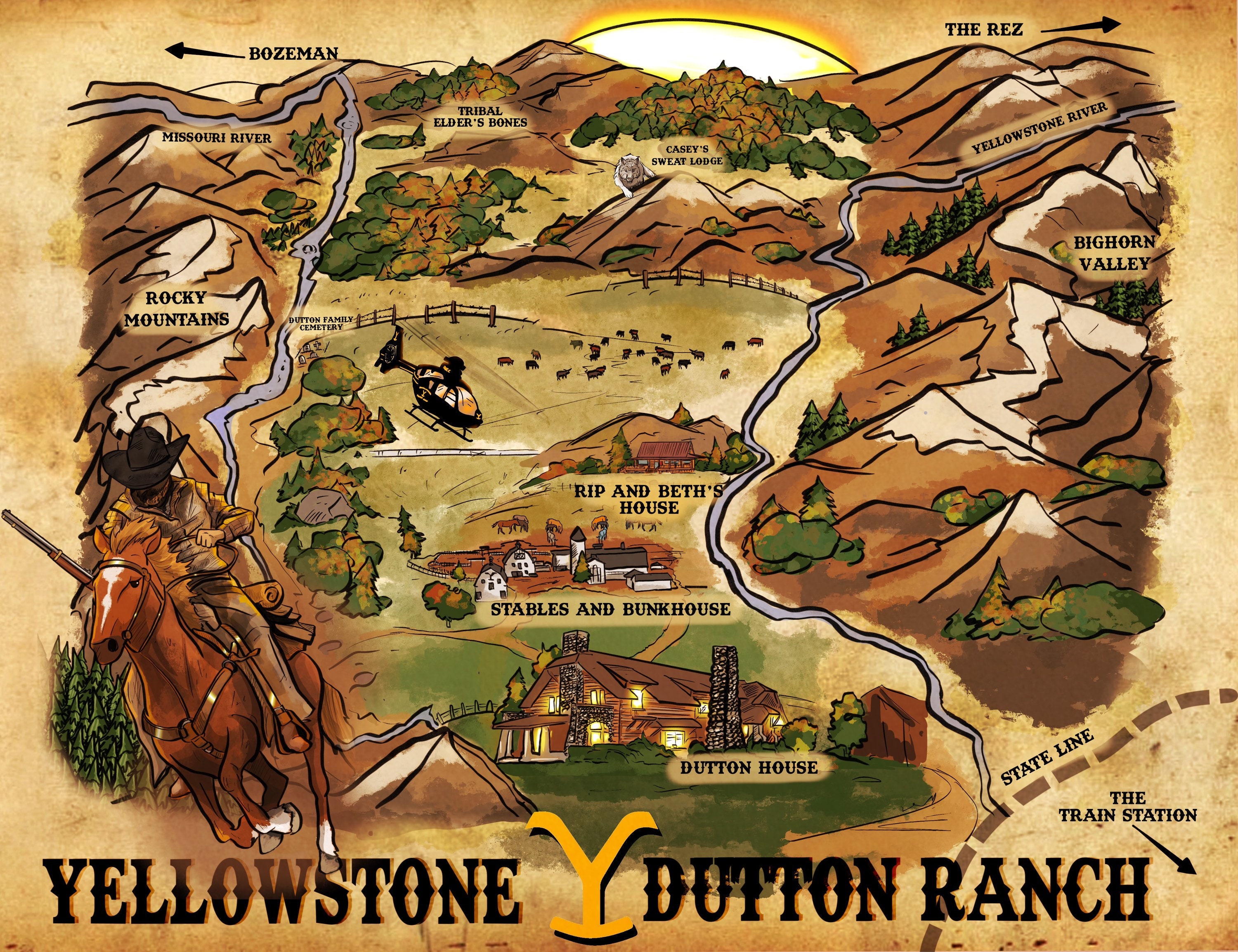 Map Of Dutton Ranch Montana Yellowstone Dutton Ranch Map | Etsy