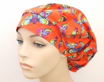 Bouffant Surgical Scrub Hat, Chemo Hat, Butterfly Moth Print Spring Green Goldy Hats