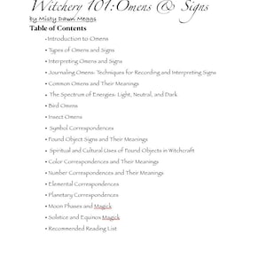 Witchery 101 - Omens and Signs - Class Notes Downloadable PDF