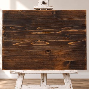 Dark Brown Stained Blank Wooden Panel. An Antiqued Rustic Distressed Flat Lay Photo Backdrop. A Metal Sign Mounting Board. Blank Sign Canvas
